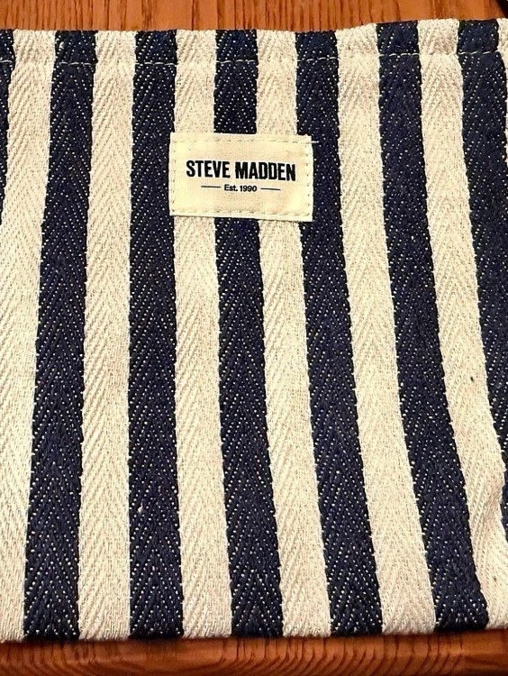 Steve Madden Striped Cosmetic Pouch in Blue & Cream